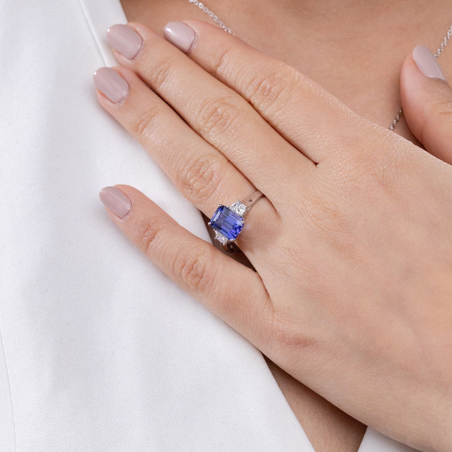 Tanzanite Gemstone Ring, December Birthstone Oval Halo Engagement Ring